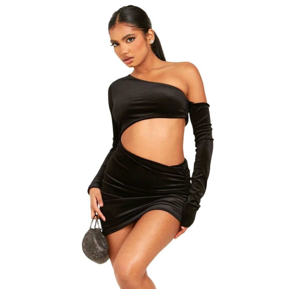 Missy Empire Womens/Ladies Velvet One Sleeve Mini Dress / Black